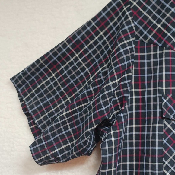 Plains Western Wear Shirt Men's Large Snap Pearl Buttons Blue Short Sleeve Plaid - Picture 6 of 11